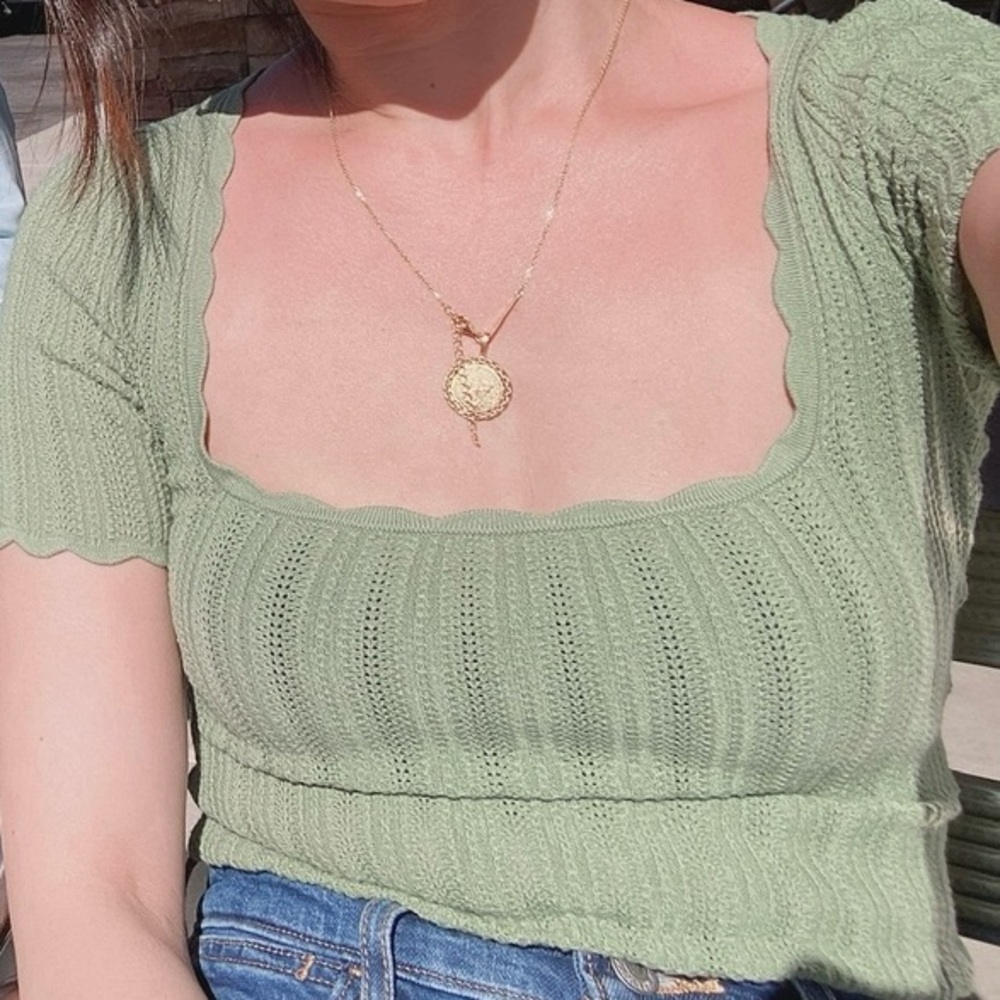 Sezane Green Ribbed Sweater Cardigan - Picture 2 of 5